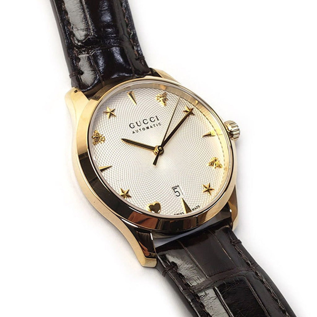 Gucci G Timeless Silver Dial Brown Leather Strap Watch for Men - YA126470 Buy Now By Gucci