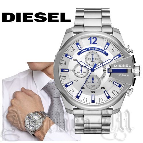 Diesel Mega Chief Chronograph White Dial Silver Steel Strap Watch For Men - DZ4477 Buy Now By Diesel