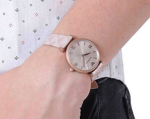 Emporio Armani Analog Grey Dial Pink Leather Strap Watch For Women - AR11126 Buy Now By Emporio Armani