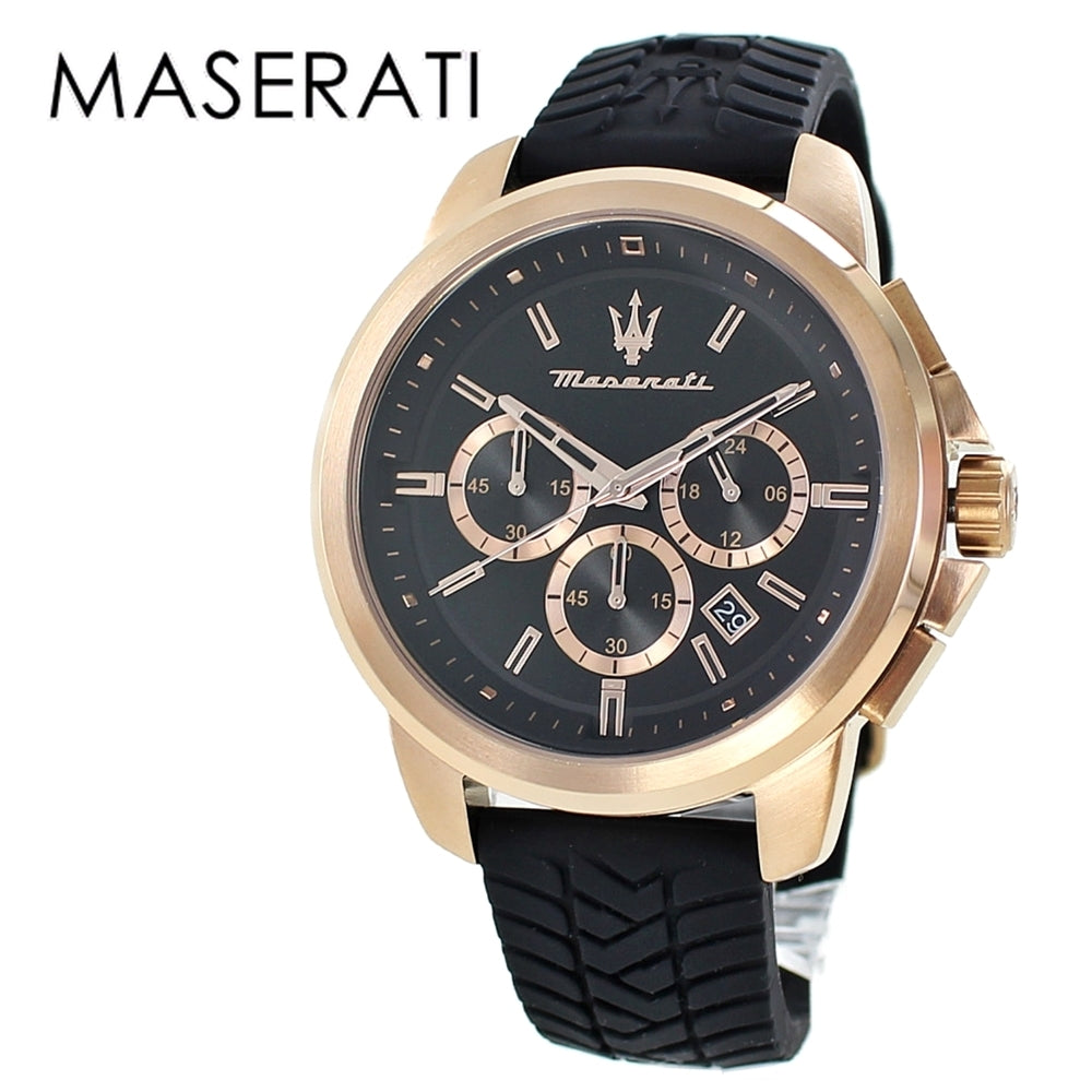Maserati Successo 44mm Black Rose Gold Dial Black Rubber Strap Watch For Men - R8871621012 Buy Now By Maserati