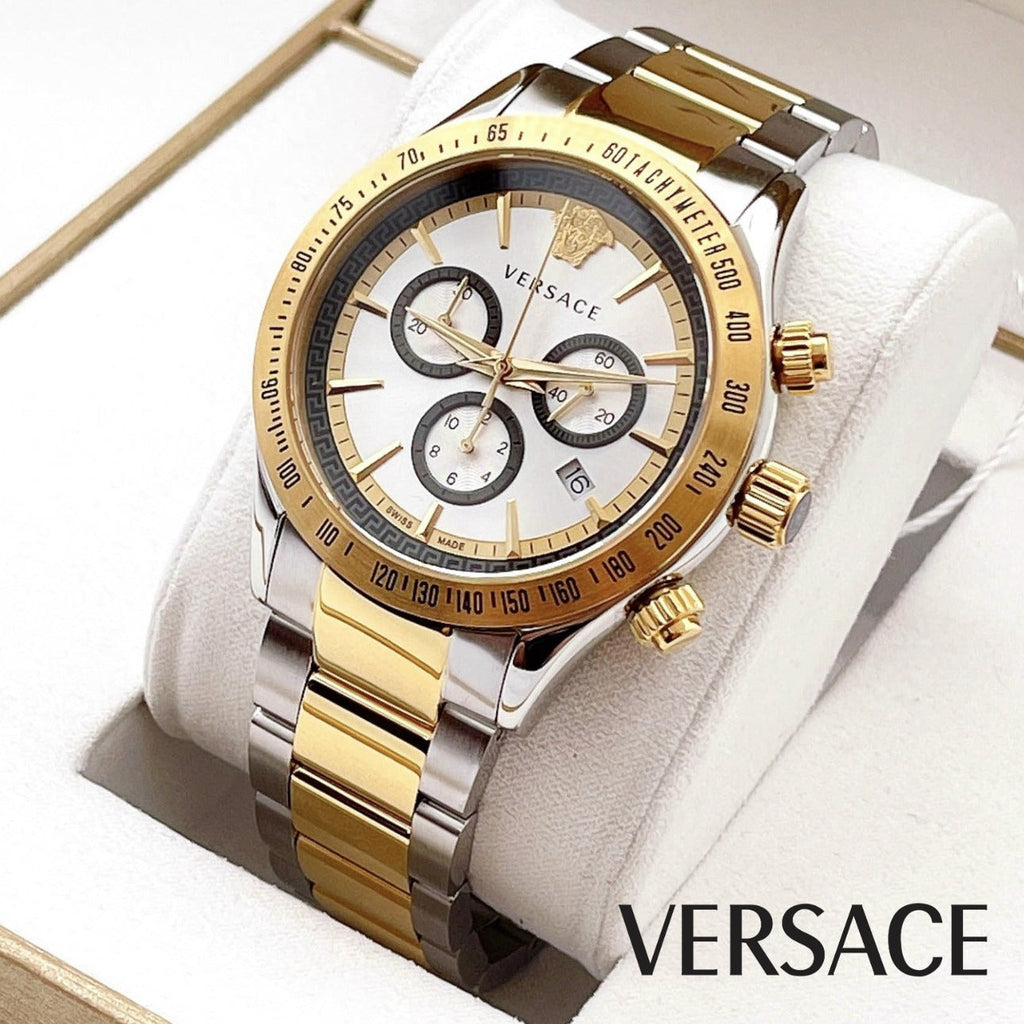 Versace Classic Chronograph Quartz Silver Dial Two Tone Steel Strap Watch For Men - VEV700519 Buy Now By Versace