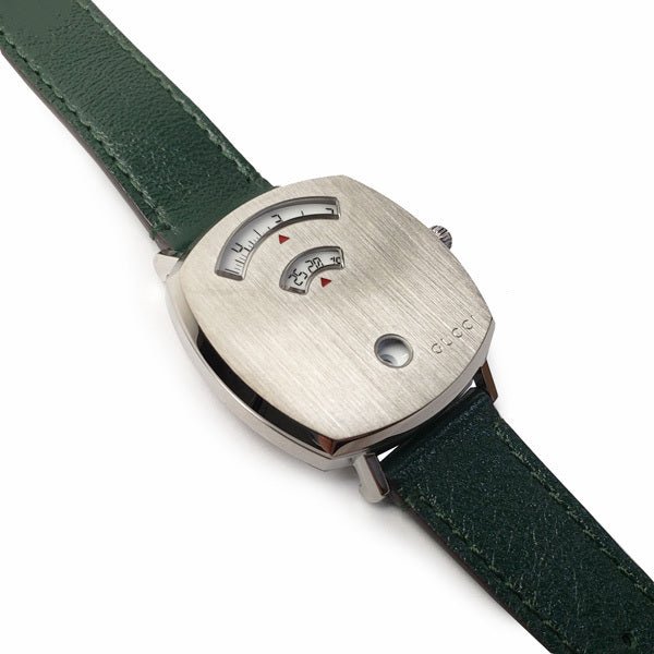 Gucci Grip Quartz Silver Dial Green Leather Strap Unisex Watch - YA157406 Buy Now By Gucci