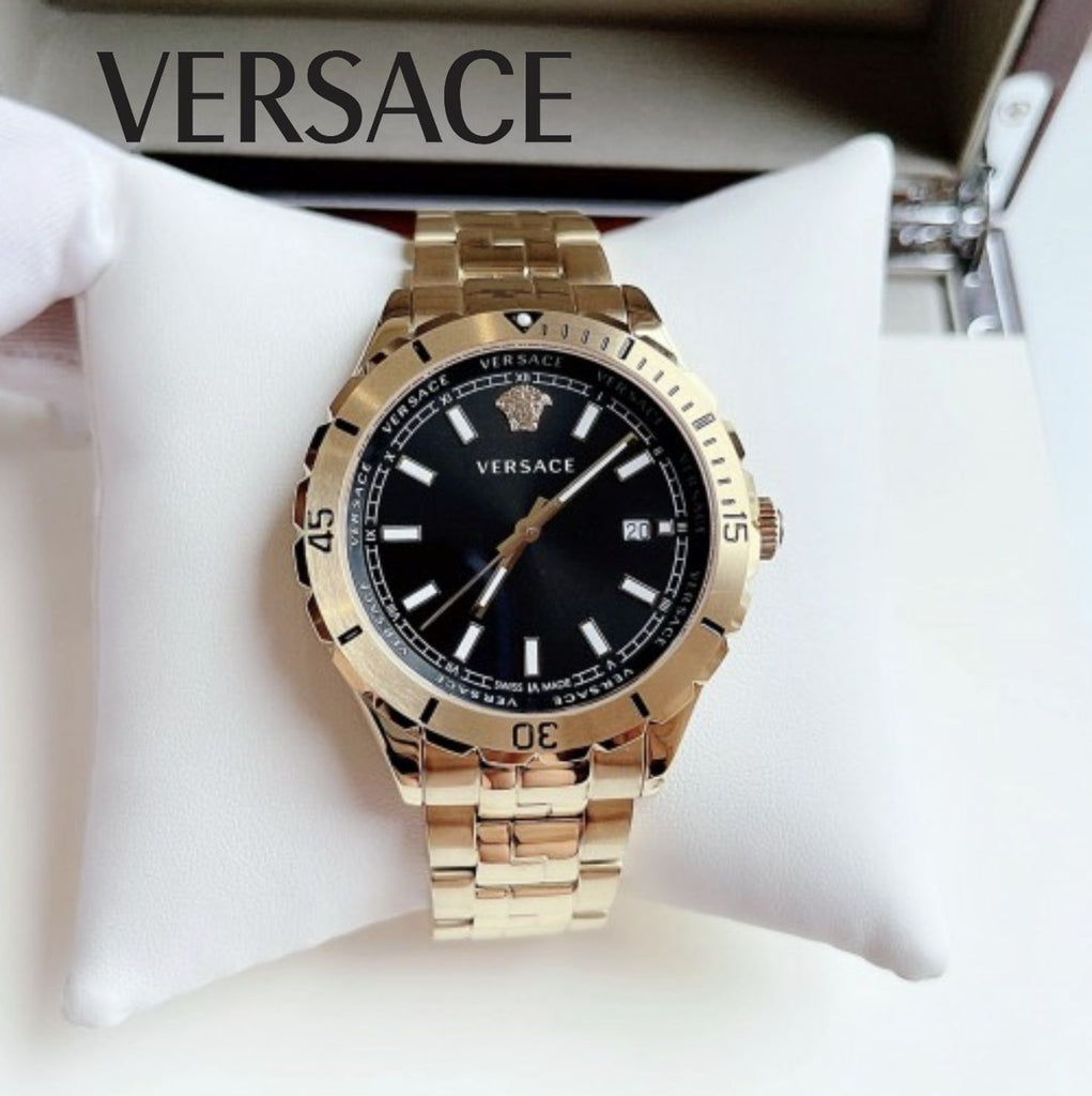 Versace Hellenyium Quartz Black Dial Gold Steel Strap Watch For Men - VE3A00820 Buy Now By Versace