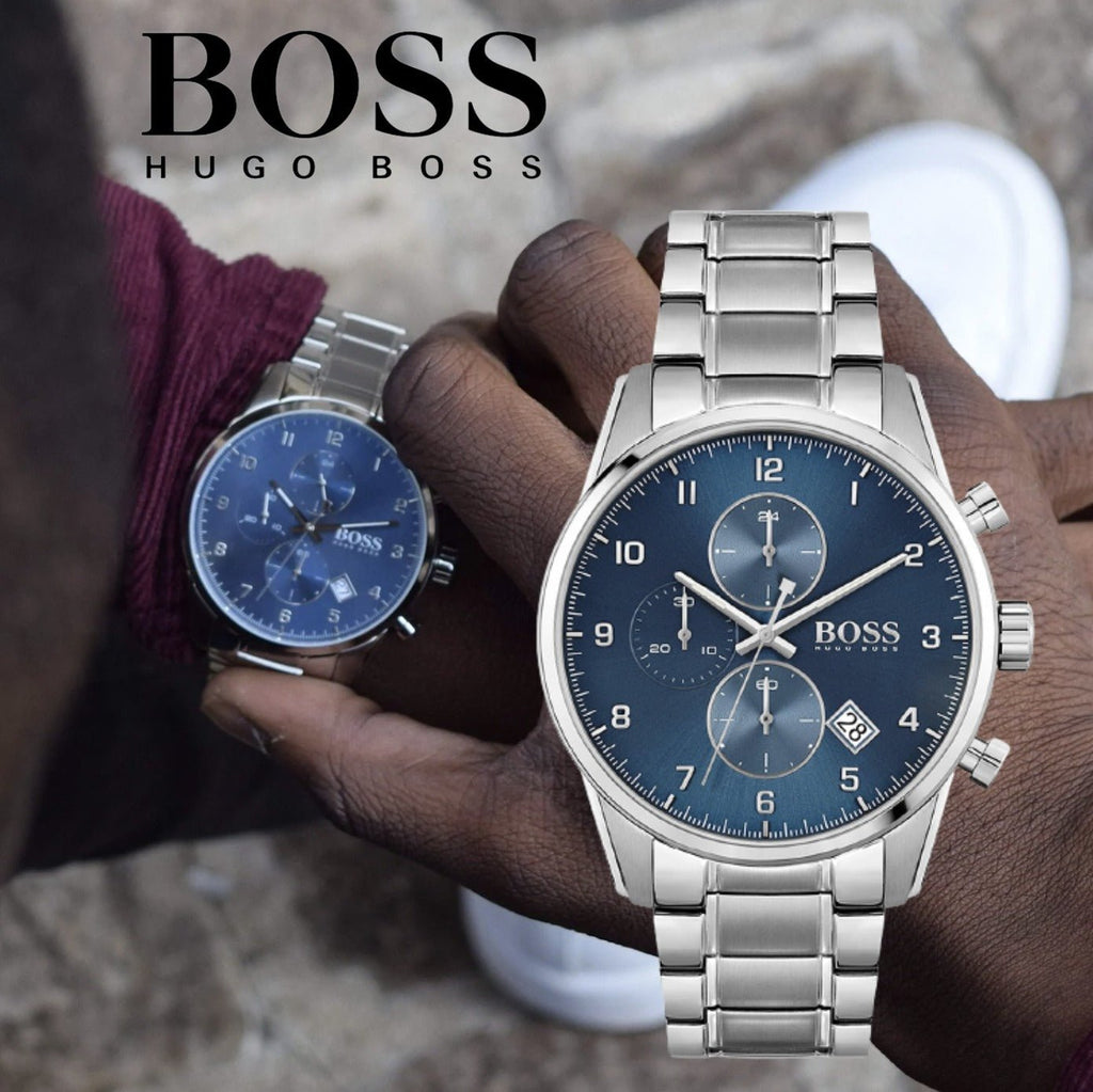 Hugo Boss Skymaster Blue Dial Silver Steel Strap Watch for Men - 1513784 Buy Now By Hugo Boss