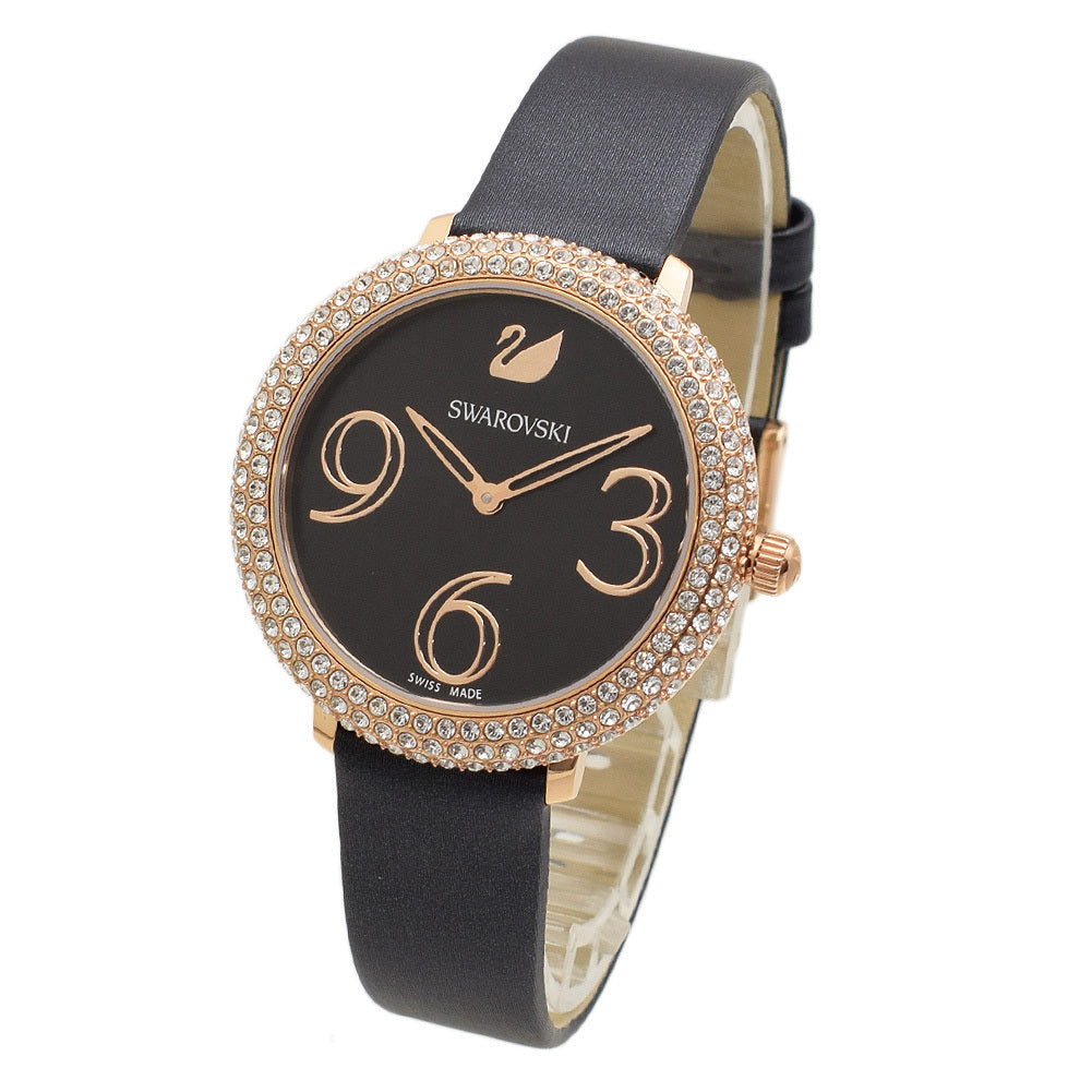 Swarovski Crystal Frost Black Dial Black Leather Strap Watch for Women - 5484058 Buy Now By Swarovski
