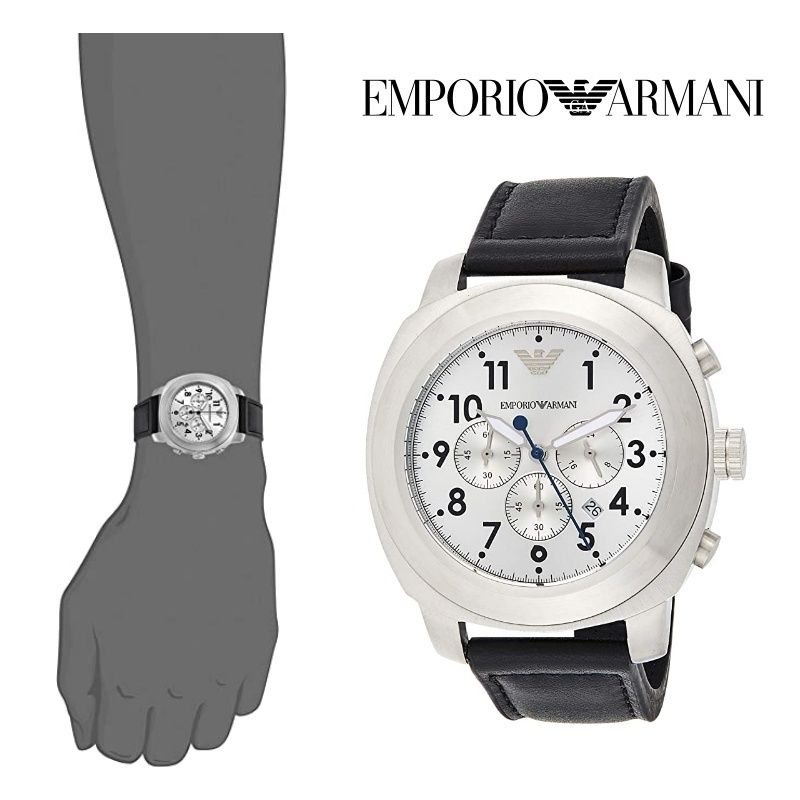 Emporio Armani Sportivo Chronograph Silver Dial Black Leather Strap Watch For Men - AR6054 Buy Now By Emporio Armani
