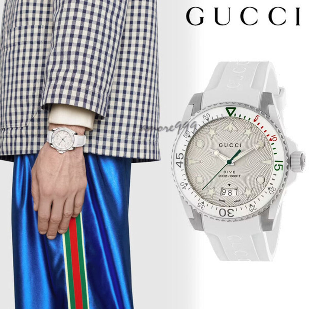 Gucci Dive Quartz White Dial White Rubber Strap Watch For Men - YA136337 Buy Now By Gucci