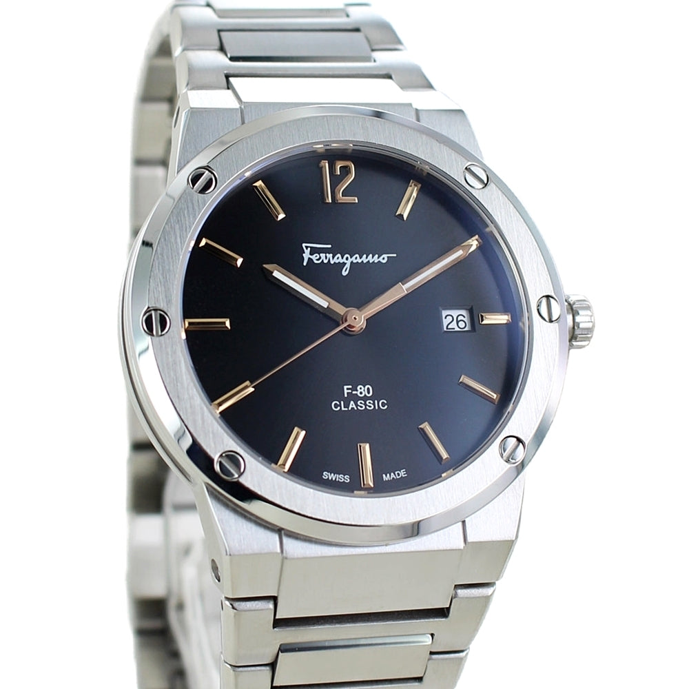 Salvatore Ferragamo F-80 Classic Black Dial Silver Steel Strap Watch for Men - SFDT02423 Buy Now By Salvatore Ferragamo