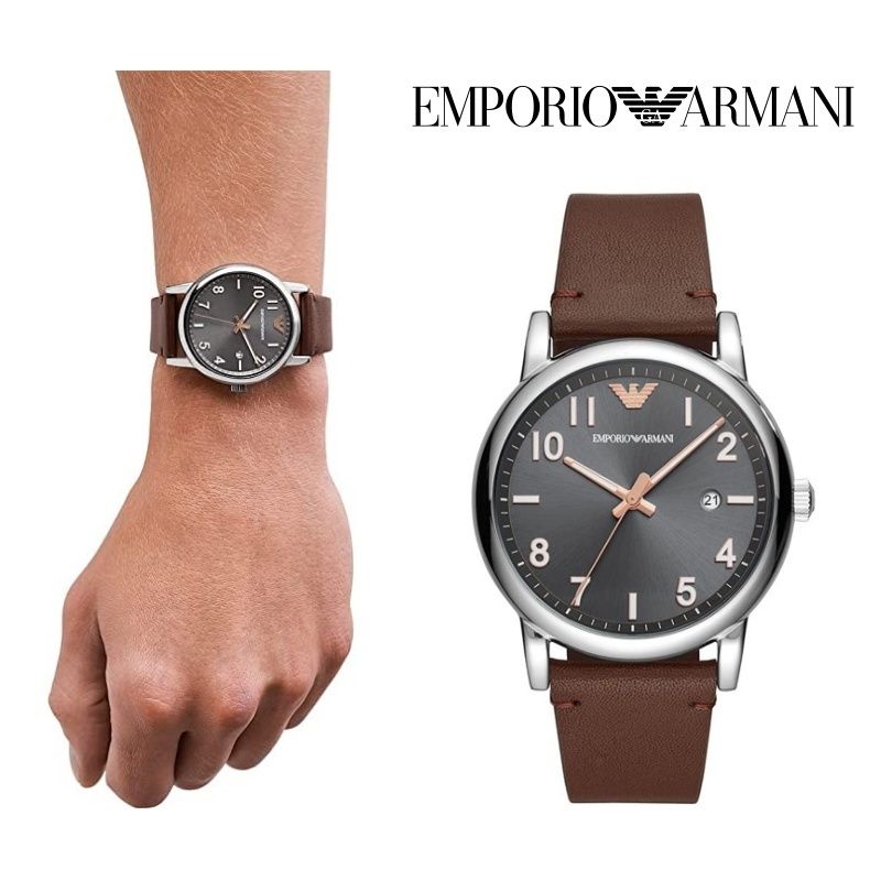 Emporio Armani Luigi Quartz Grey Dial Brown Leather Strap Watch For Men - AR11175 Buy Now By Emporio Armani