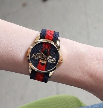 Gucci G Timeless Bee Red & Blue Dial Red Two Tone Nylon Strap Watch For Men - YA1264061 Buy Now By Gucci