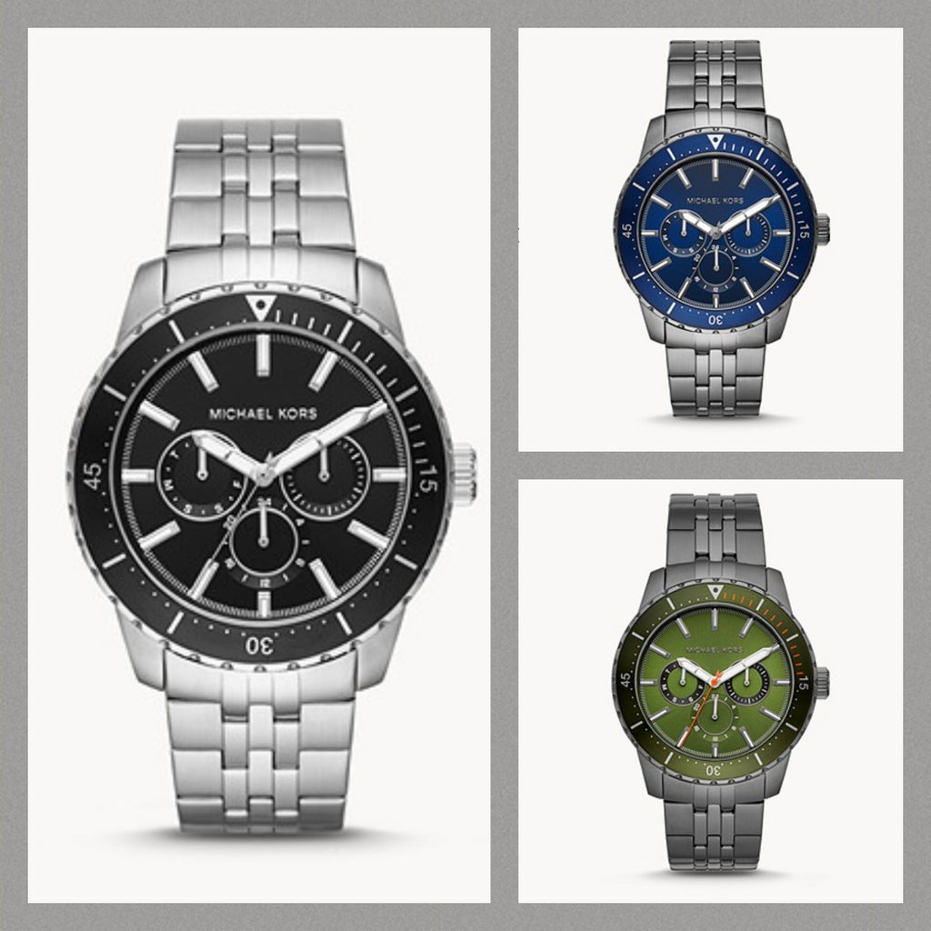 Michael Kors Cunningham Multifunction Chronograph Green Dial Grey Steel Strap Watch For Men - MK7158 Buy Now By Michael Kors