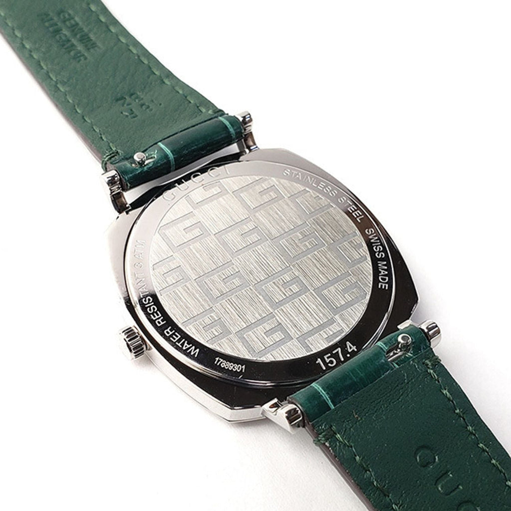 Gucci Grip Quartz Silver Dial Green Leather Strap Watch For Women - YA157404 Buy Now By Gucci