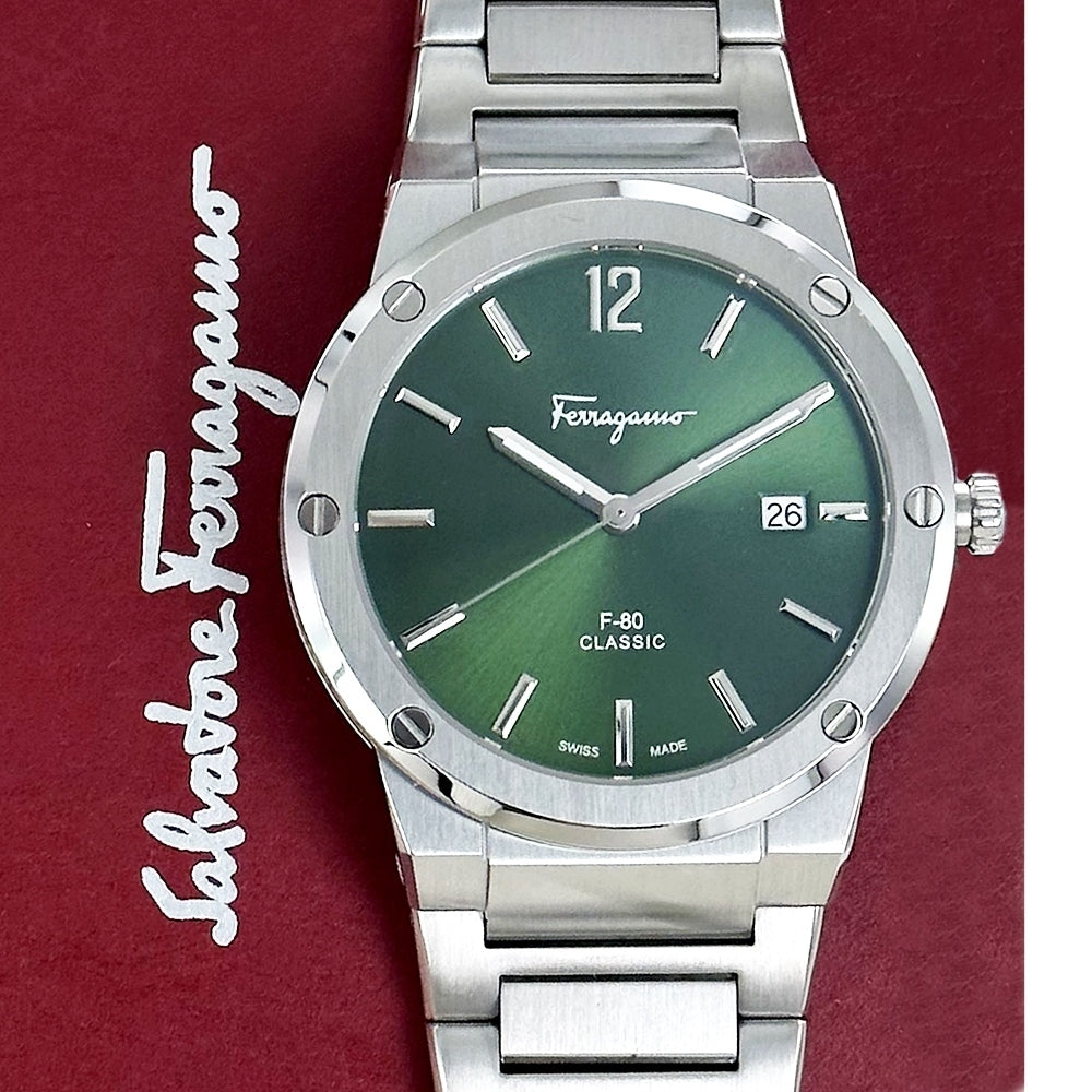 Salvatore Ferragamo F-80 Classic Green Dial Silver Steel Strap Watch for Men - SFDT02123 Buy Now By Salvatore Ferragamo