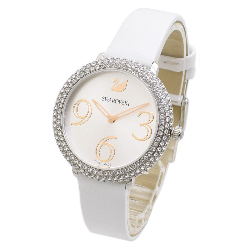 Swarovski Crystal Frost Silver Dial White Leather Strap Watch for Women - 5484070 Buy Now By Swarovski