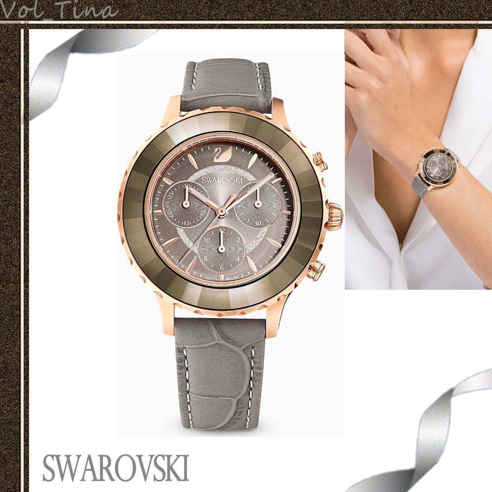 Swarovski Octea Lux Chrono Grey Dial Grey Leather Strap Watch for Women - 5452495 Buy Now By Swarovski