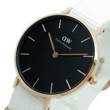 Daniel Wellington Classic Petite Dover Black Dial White NATO Strap Watch For Women - DW00100312 Buy Now By Daniel Wellington