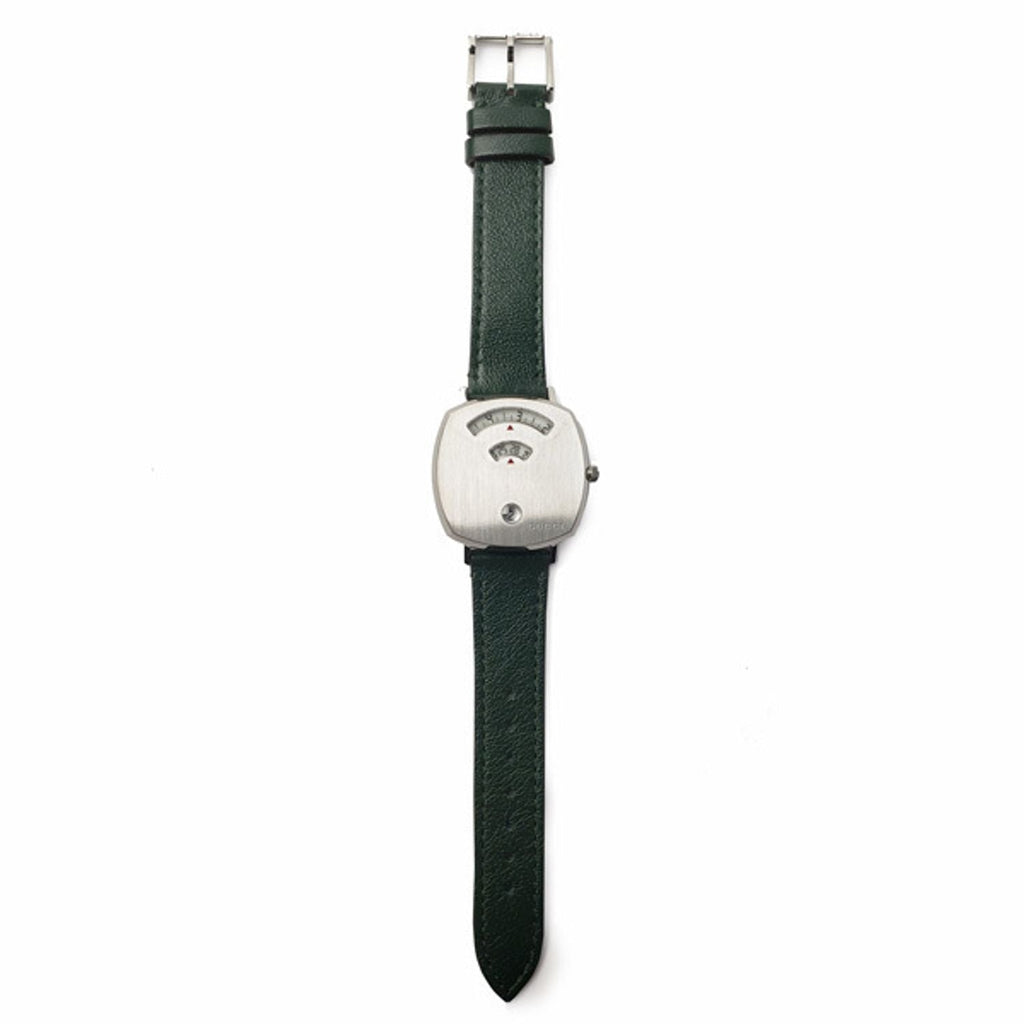 Gucci Grip Quartz Silver Dial Green Leather Strap Unisex Watch - YA157406 Buy Now By Gucci