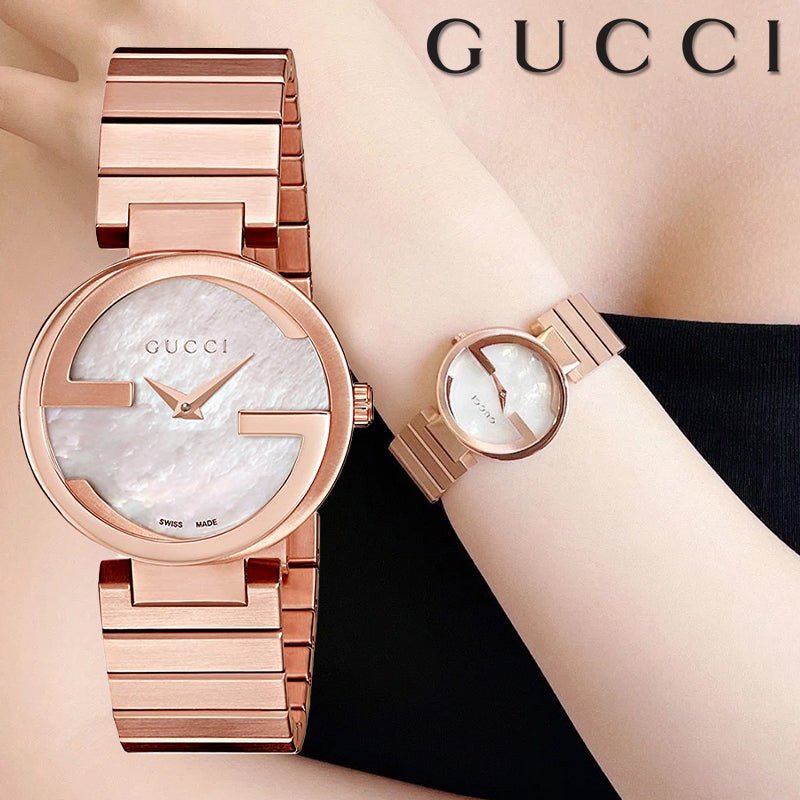 Gucci G Interlocking Mother of Pearl Dial Rose Gold Steel Strap Watch For Women - YA133515 Buy Now By Gucci