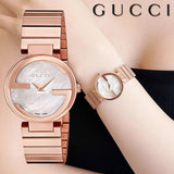 Gucci G Interlocking Mother of Pearl Dial Rose Gold Steel Strap Watch For Women - YA133515 Buy Now By Gucci