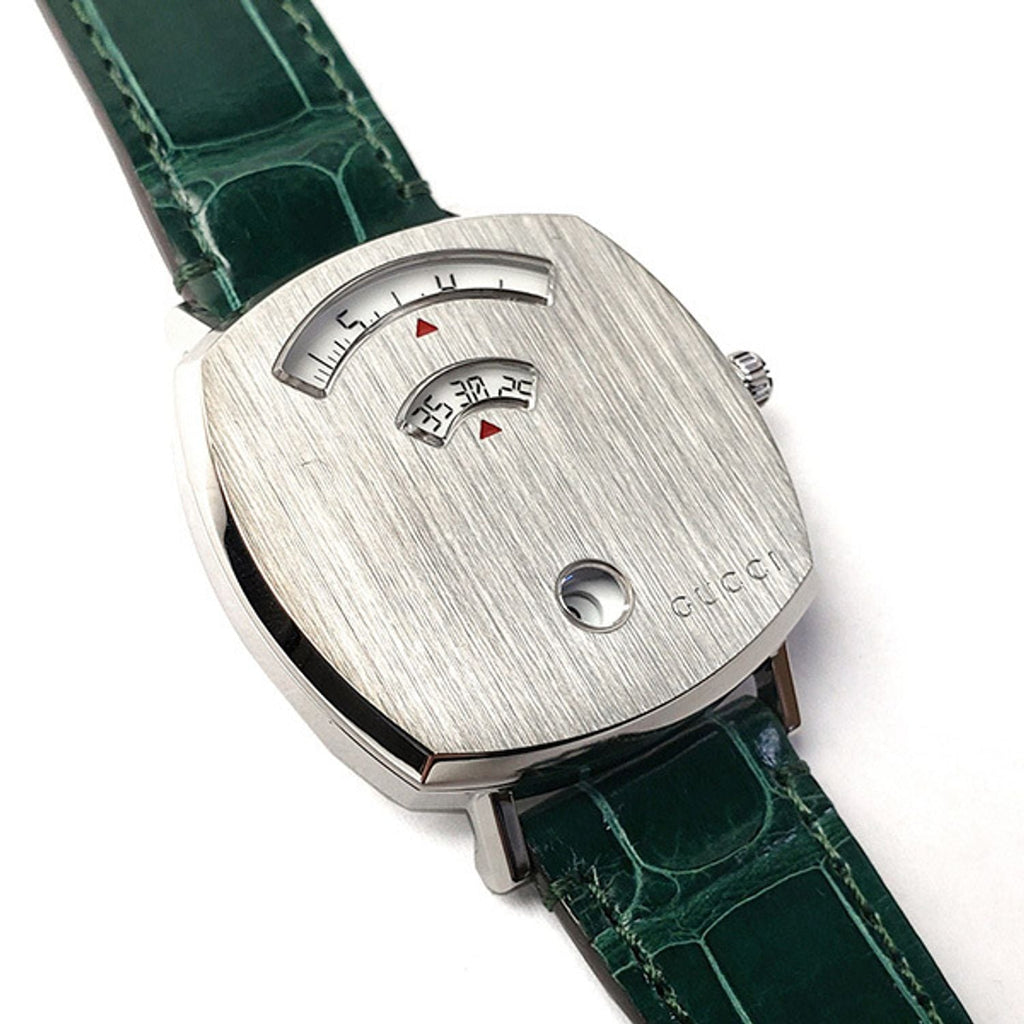 Gucci Grip Quartz Silver Dial Green Leather Strap Watch For Women - YA157404 Buy Now By Gucci