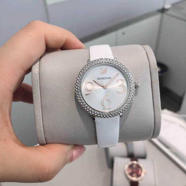 Swarovski Crystal Frost Silver Dial White Leather Strap Watch for Women - 5484070 Buy Now By Swarovski