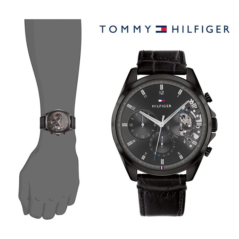 Tommy Hilfiger Baker Chronograph Black Dial Black Leather Strap Watch For Men - 1710452 Buy Now By Tommy Hilfiger