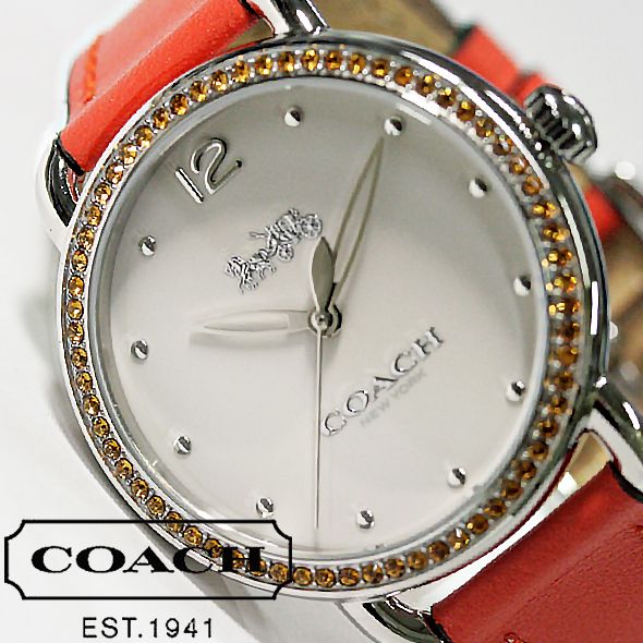 Coach Delancey White Dial Orange Leather Strap Watch for Women - 14502880 Buy Now By Coach