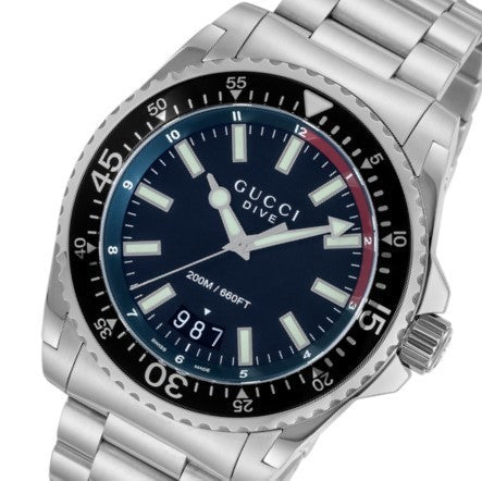 Gucci Dive Quartz Black Dial Silver Steel Strap Watch For Men - YA136212 Buy Now By Gucci