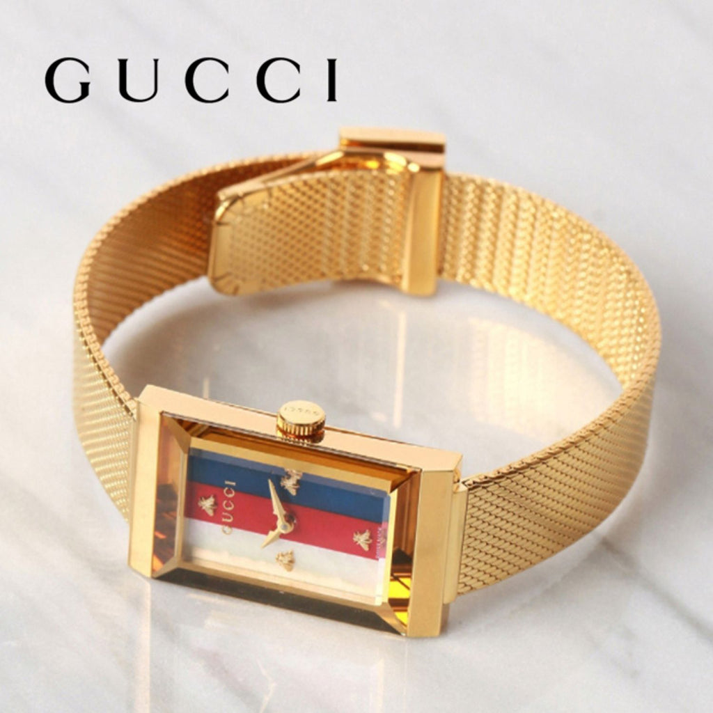 Gucci G-Frame Mother of Pearl Dial Yellow Gold Mesh Bracelet Watch For Women - YA147410 Buy Now By Gucci