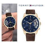 Tommy Hilfiger Baker Chronograph Blue Dial Brown Leather Strap Watch For Men - 1710453 Buy Now By Tommy Hilfiger