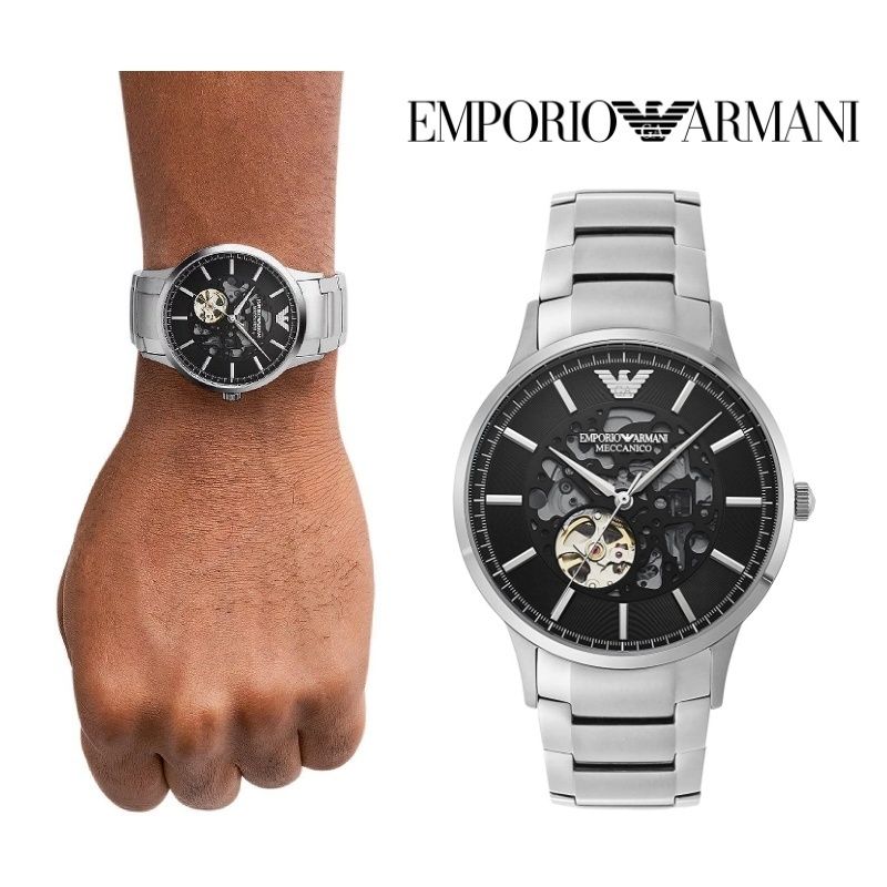 Emporio Armani Meccanico Automatic Black Dial Silver Steel Strap Watch For Men - AR60055 Buy Now By Emporio Armani