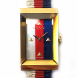 Gucci G-Frame Mother of Pearl Dial White Blue Red Nylon Strap Watch For Women - YA147405 Buy Now By Gucci