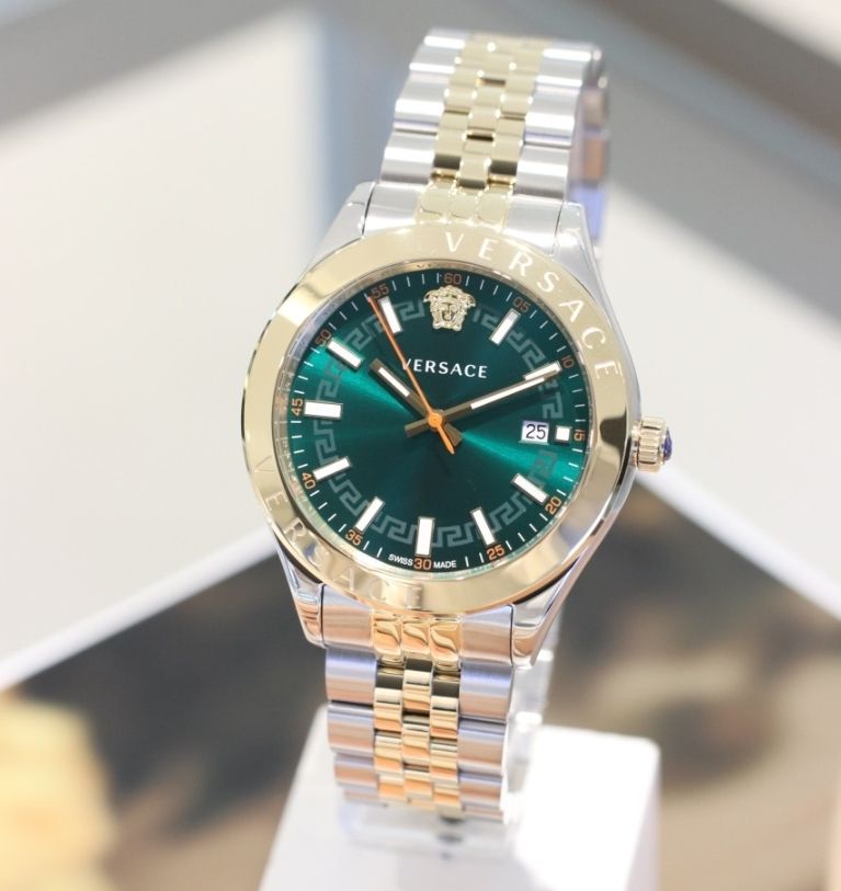Versace Hellenyium Quartz Green Dial Two Tone Steel Strap Watch For Men - VEVI00620 Buy Now By Versace
