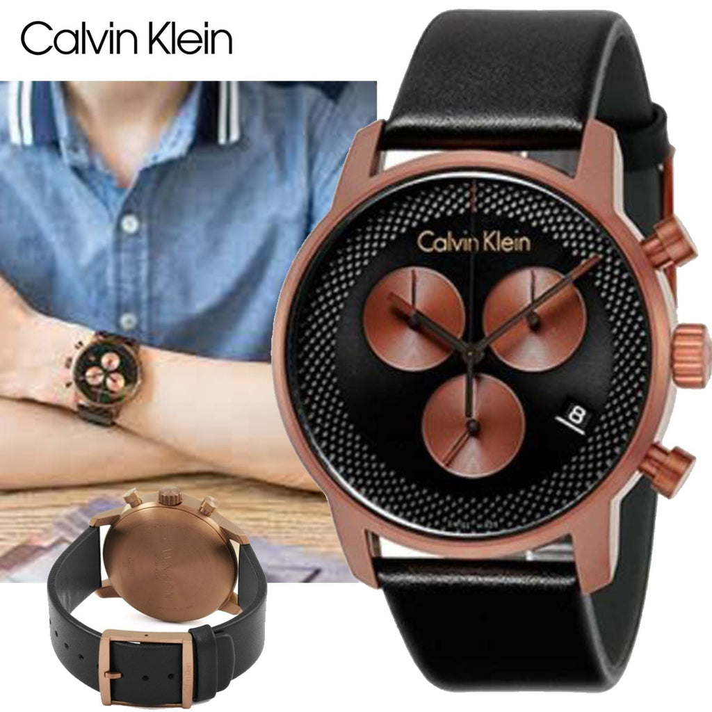 Calvin Klein City Chronograph Black Dial Black Leather Strap Watch for Men - K2G17TC1 Buy Now By Calvin Klein
