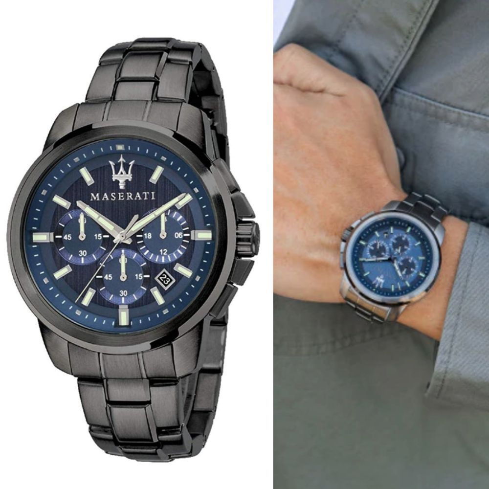 Maserati Successo Chronograph Blue Dial Black Steel Strap Watch For Men - R8873621005 Buy Now By Maserati