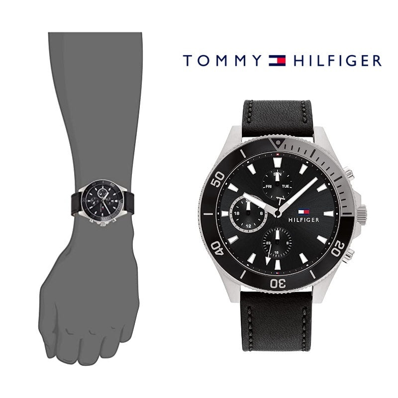 Tommy Hilfiger Larson Chronograph Black Dial Black Leather Strap Watch For Men - 1791984 Buy Now By Tommy Hilfiger
