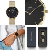 Daniel Wellington Petite Evergold Black Dial Gold Mesh Strap Watch For Women - DW00100345 Buy Now By Daniel Wellington