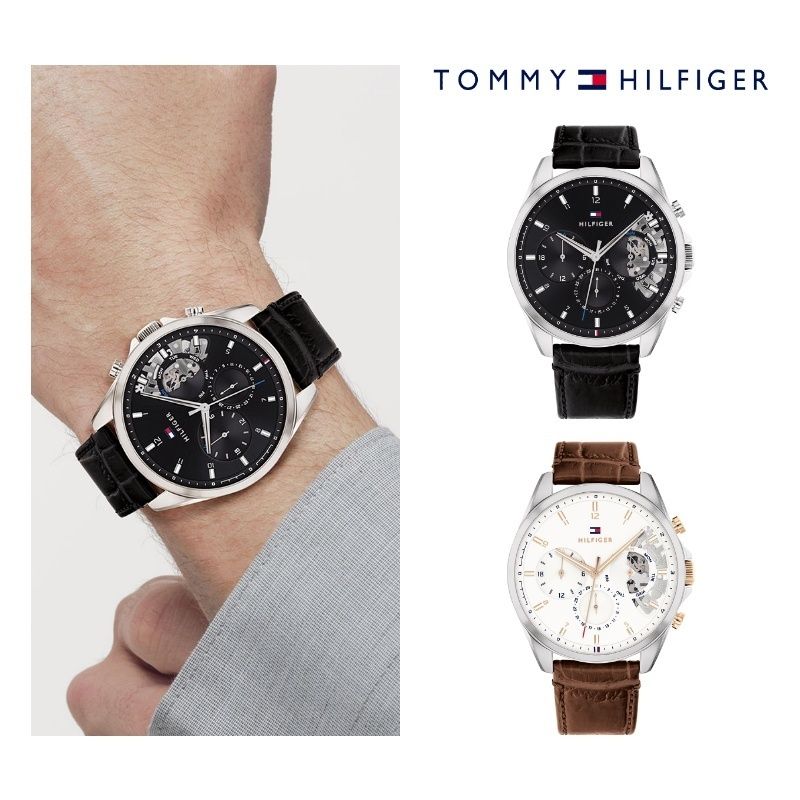 Tommy Hilfiger Baker Chronograph Black Dial Black Leather Strap Watch For Men - 1710449 Buy Now By Tommy Hilfiger