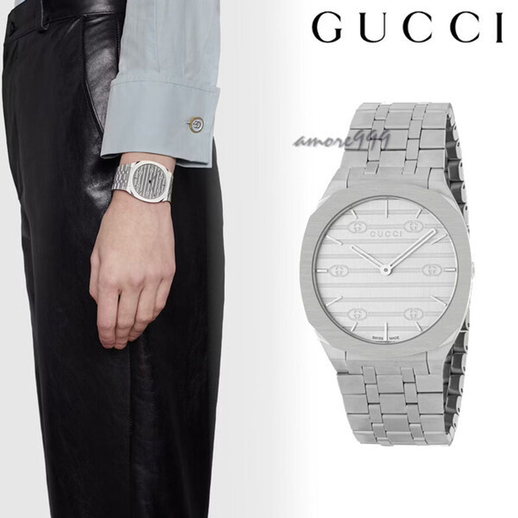 Gucci 25H Quartz Silver Dial Silver Steel Strap Unisex Watch - YA163407 Buy Now By Gucci