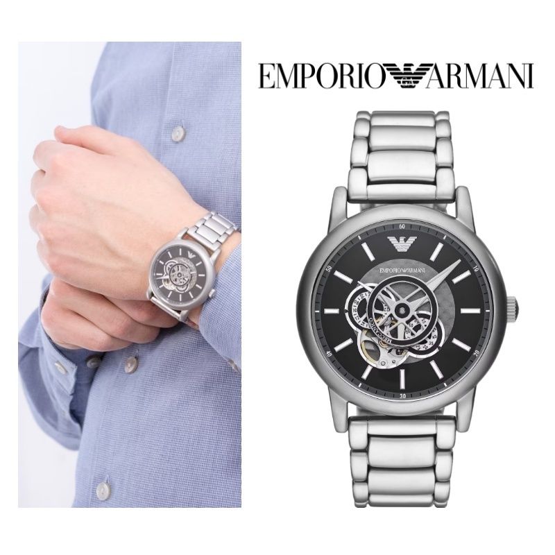 Emporio Armani Meccanico Automatic Skeleton Black Dial Silver Steel Strap Watch For Men - AR60021 Buy Now By Emporio Armani