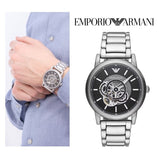 Emporio Armani Meccanico Automatic Skeleton Black Dial Silver Steel Strap Watch For Men - AR60021 Buy Now By Emporio Armani