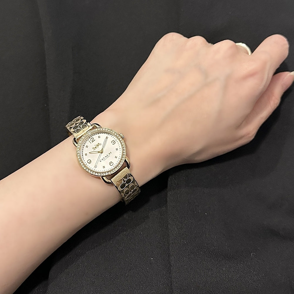 Coach Delancey Diamonds Silver Dial Gold Steel Strap Watch for Women - 14502354 Buy Now By Coach