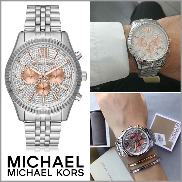Michael Kors Lexington Chronograph Silver Dial Silver Steel Strap Watch for Men - MK8515 Buy Now By Michael Kors