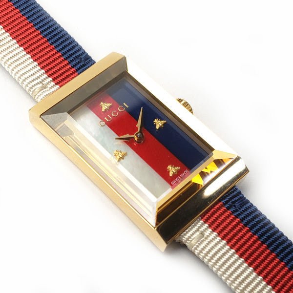 Gucci G-Frame Mother of Pearl Dial White Blue Red Nylon Strap Watch For Women - YA147405 Buy Now By Gucci