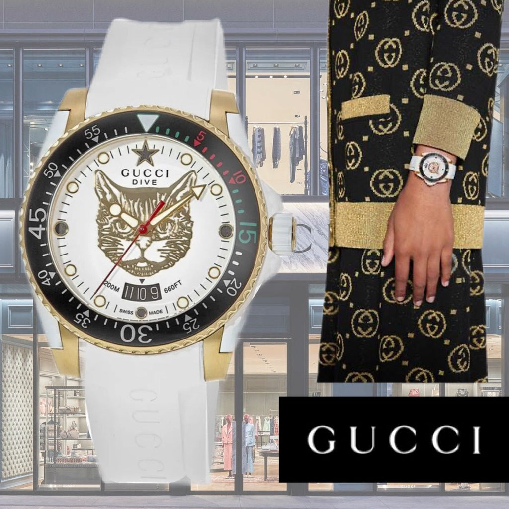 Gucci Dive Quartz White Dial White Rubber Strap Unisex Watch - YA136322 Buy Now By Gucci
