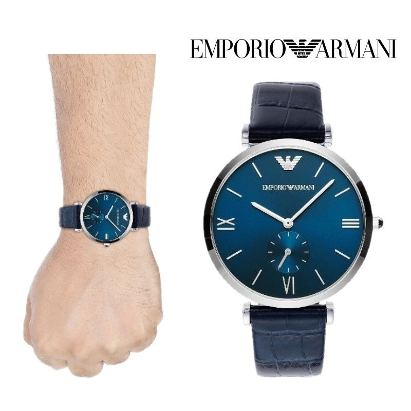 Emporio Armani Gianni T Bar Quartz Blue Dial Blue Leather Strap Watch For Men - AR11300 Buy Now By Emporio Armani
