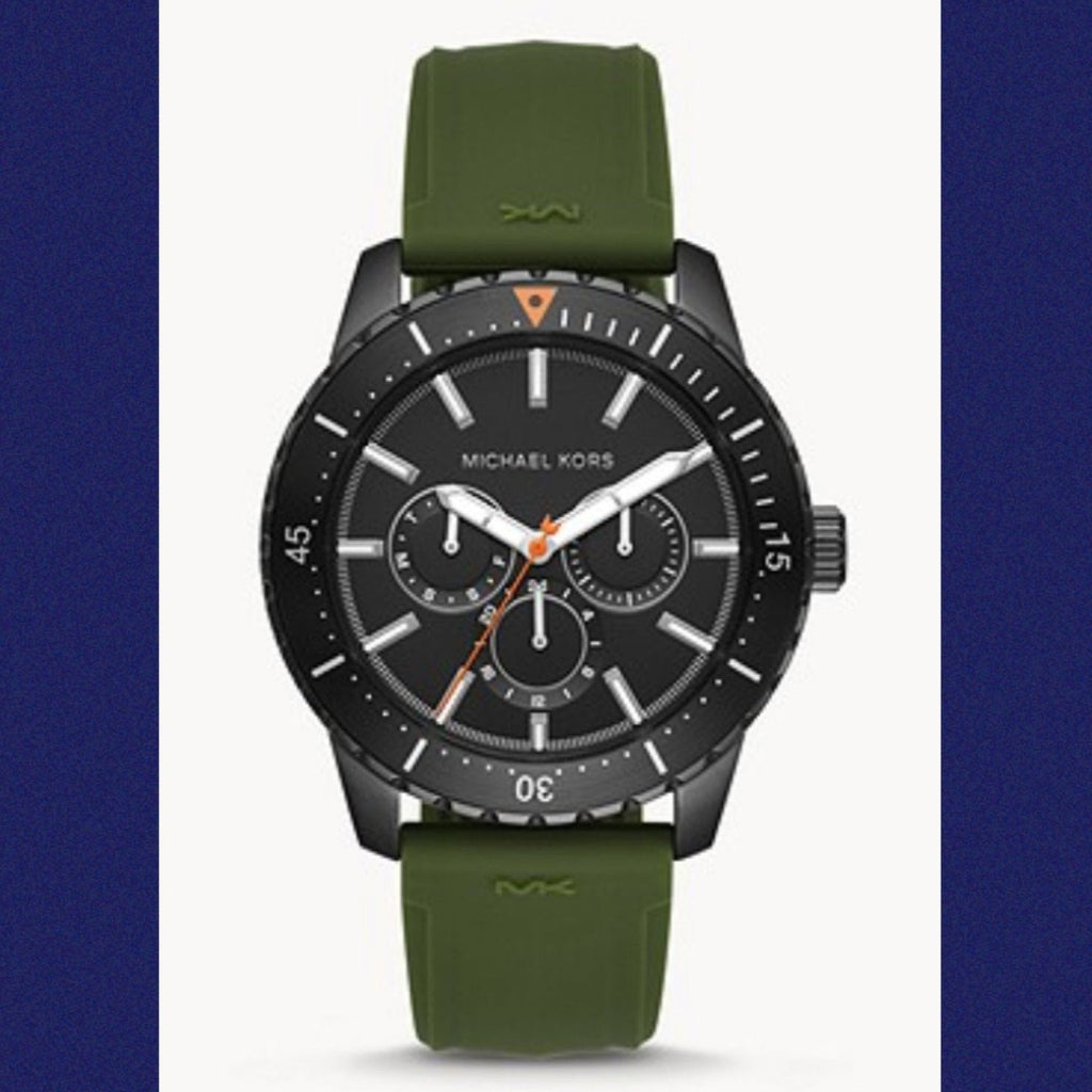 Michael Kors Cunningham Chronograph Black Dial Green Rubber Strap Watch For Men - MK7165 Buy Now By Michael Kors