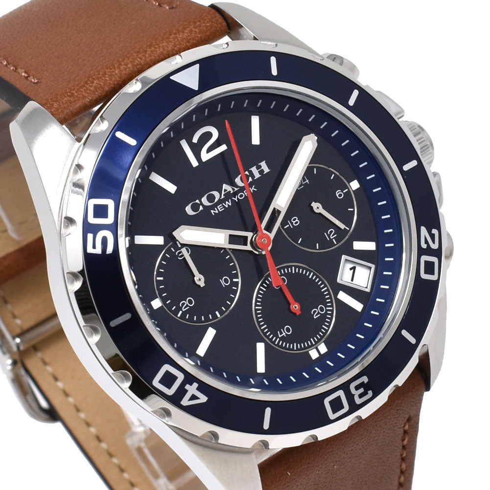 Coach Kent Chronograph Blue Dial Brown Leather Strap Watch for Men - 14602560 Buy Now By Coach