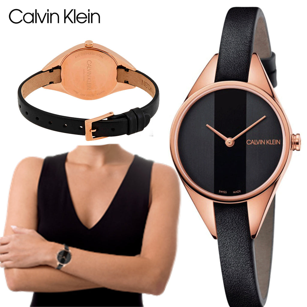 Calvin Klein Rebel Black Dial Black Leather Strap Watch for Women - K8P236C1 Buy Now By Calvin Klein