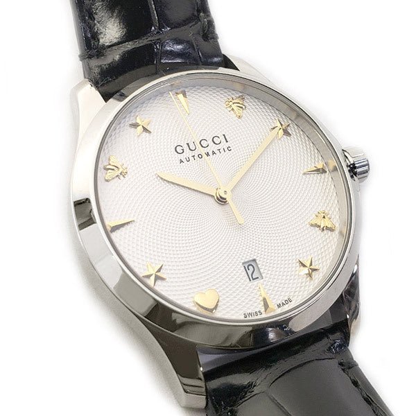 Gucci G Timeless Automatic Silver Dial Black Leather Strap Unisex Watch - YA126468 Buy Now By Gucci